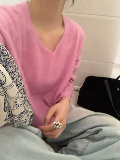 // 15色親膚羊毛拉絨工藝高級感V領NT