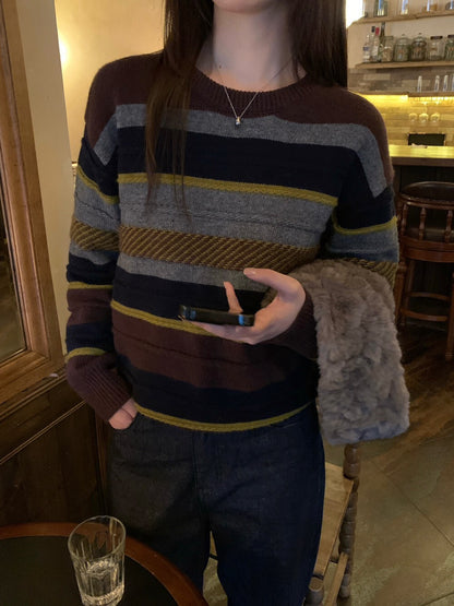 // 10%raccoon復古配色間條毛衣