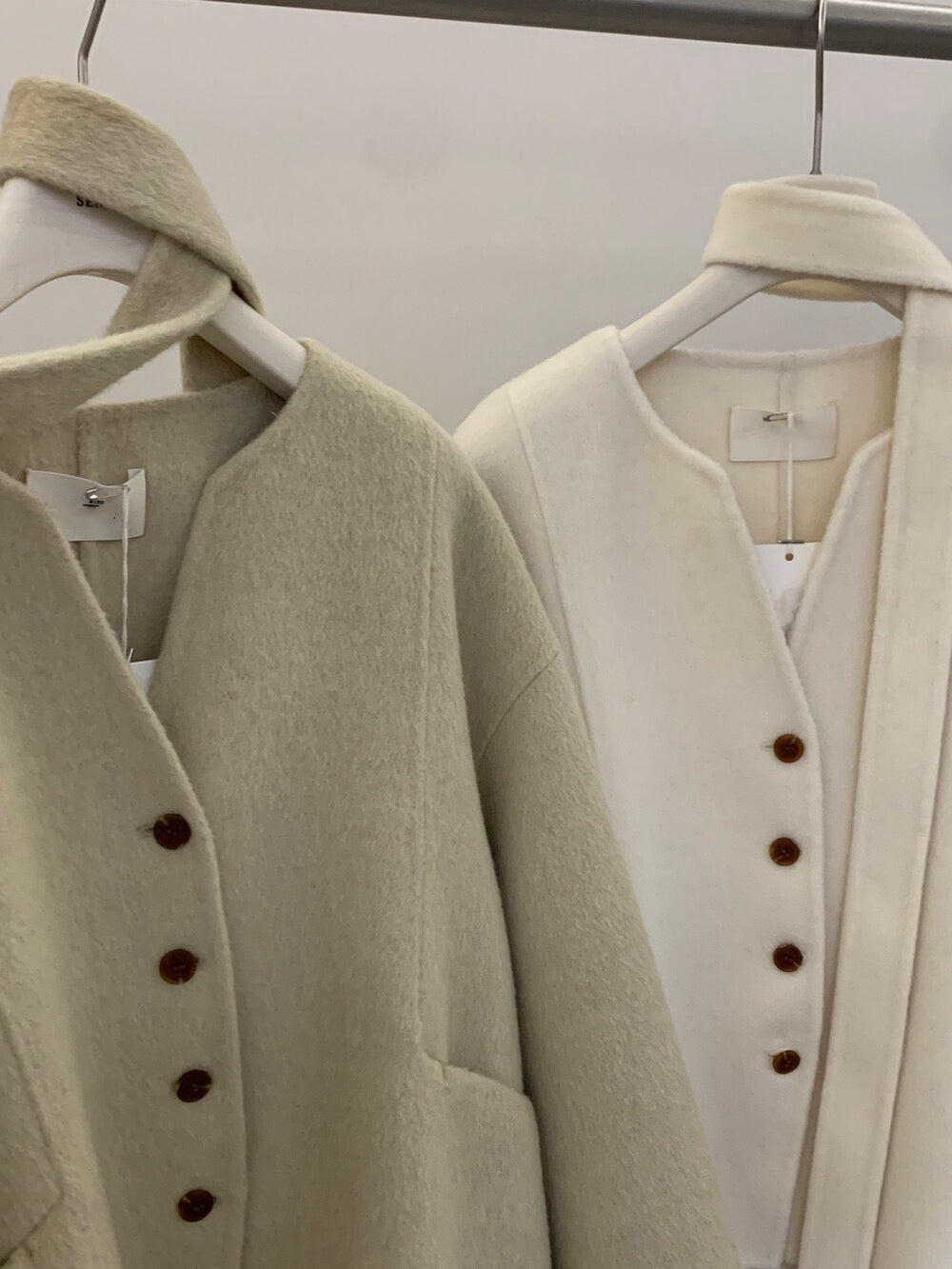 // 100%雙面羊毛handmade小V領連領帶外套