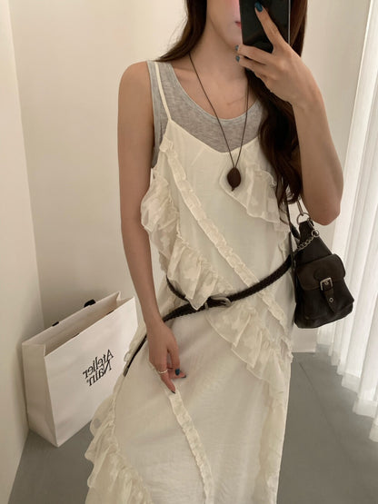 // 荷葉邊自帶皺感吊帶OPS