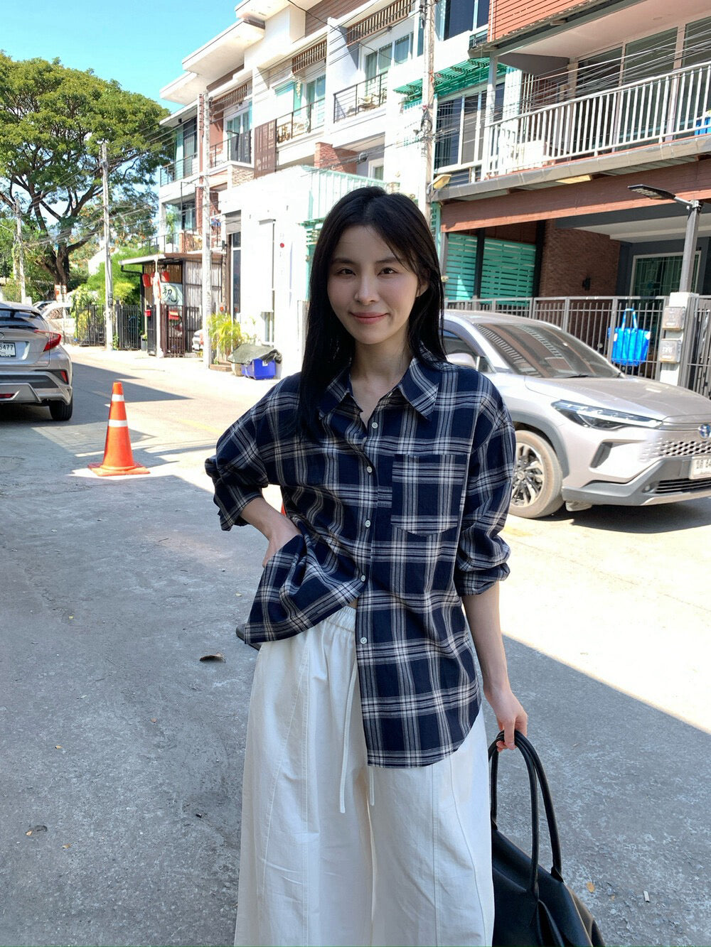 🎙️ 親膚輕薄格紋口袋恤衫