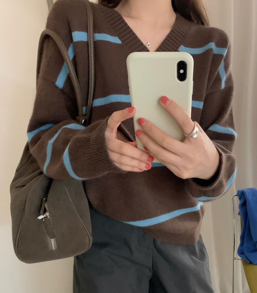 // 高質料6色raccoon柔軟V領毛衣