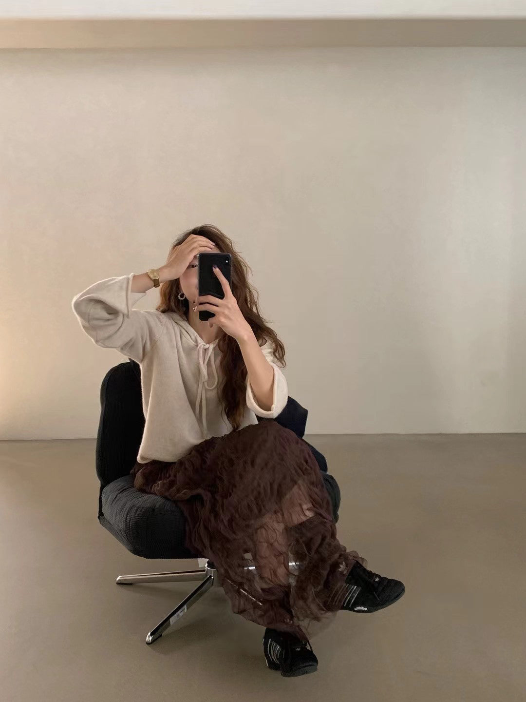 // 100%羊毛連帽卷邊毛衣