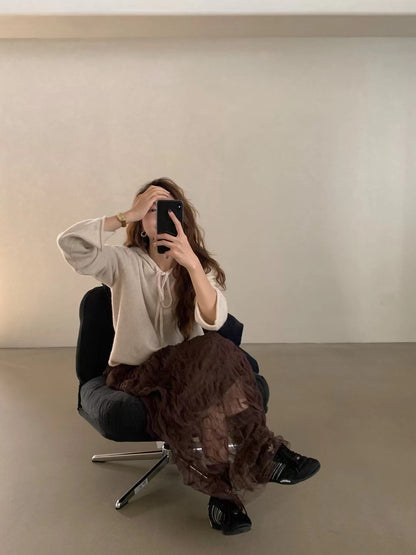 // 100%羊毛連帽卷邊毛衣