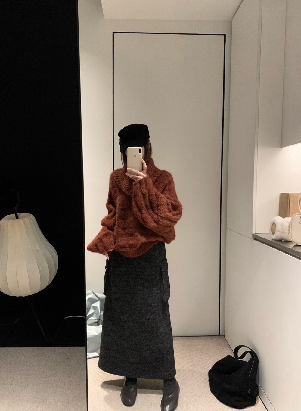 // 50%羊毛雙口袋工裝毛呢半裙