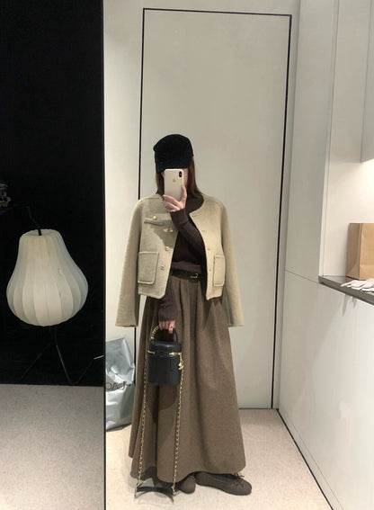 回饋價！// 質感金鈕扣氣質口袋100%手工雙面羊毛外套