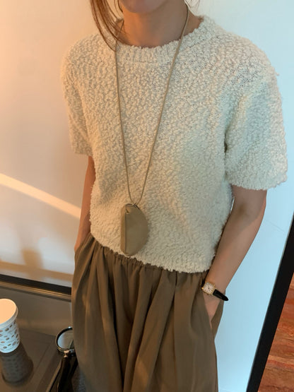 // 粗針織感肌理感5%羊毛短袖NT