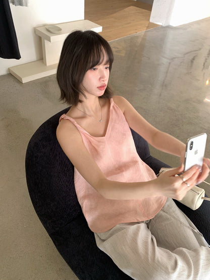 // 100%麻質扭結肩帶小魚尾背心
