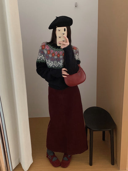 // 配色超美的復古圖案毛衣