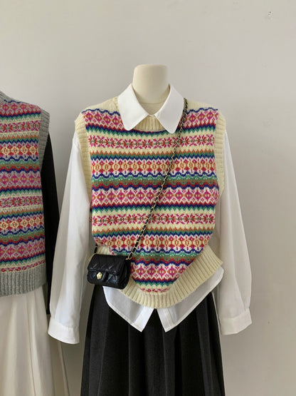 // 彩色復古patterns針織背心