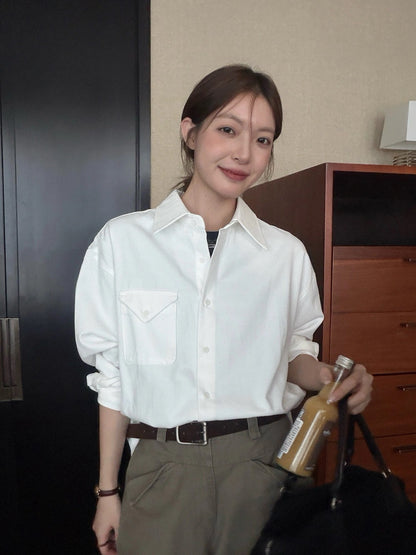 B212 / 鈕扣口袋寬鬆款純色恤衫