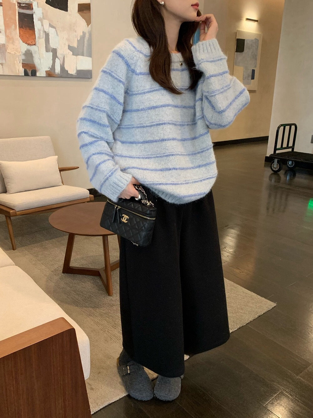 // 超soft簡約間條圓領毛衣