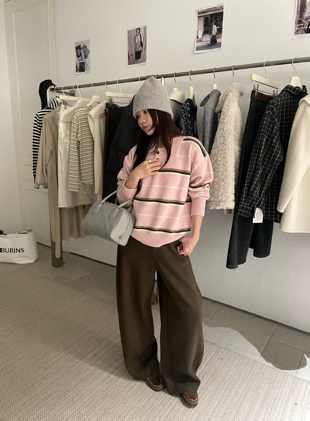 // 鈕扣polo翻領拼間針織NT