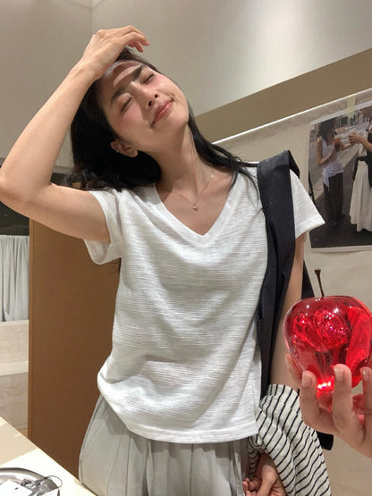 // v領肌理感短袖TEE