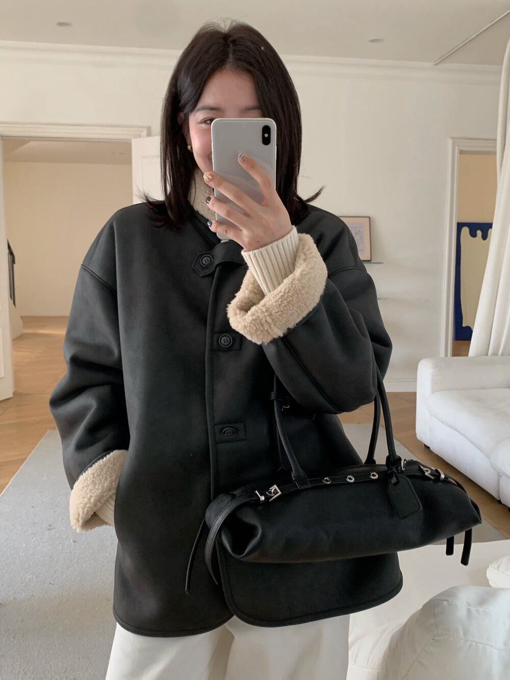 // 特別翻領設計皮毛一體中長外套