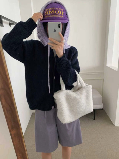 // 拼接撞色鈎花針織帽CD