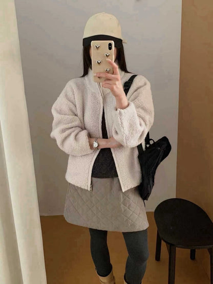 // 30%綿羊毛圈圈毛質感半領拉鍊CD