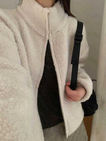 // 30%綿羊毛圈圈毛質感半領拉鍊CD