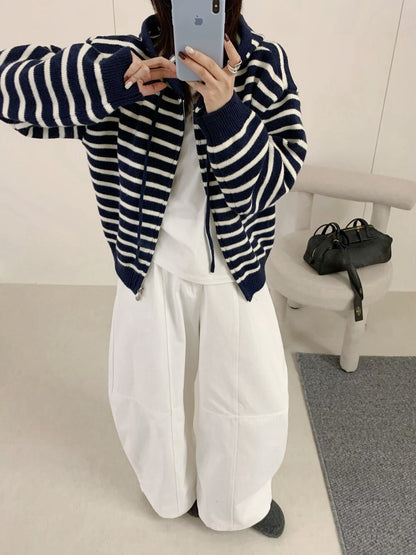 // 鬆弛感上下拉鍊連帽間條CD