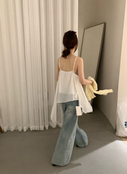 // 雙層不規則下擺吊帶上衣