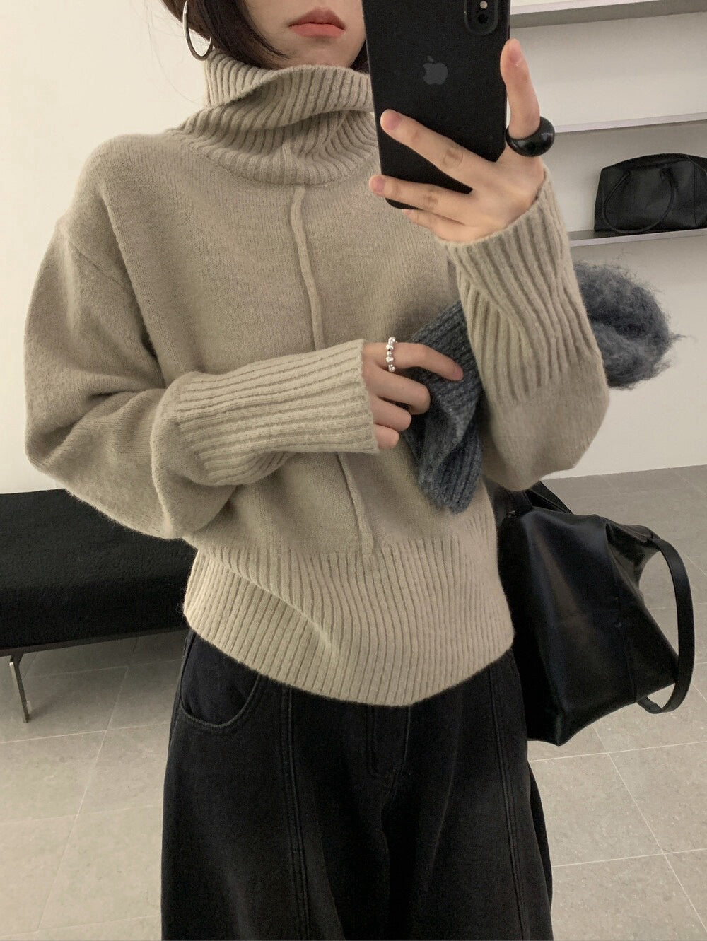 // 設計感中線直坑織紋高領NT