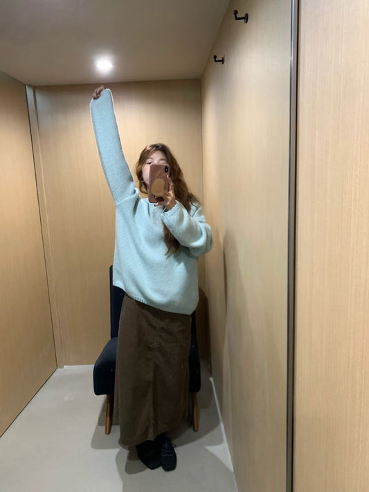 // 超溫柔全羊毛一字領毛衣