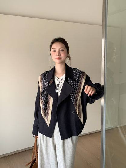 // 經典雙排扣短款外套(連絲巾)