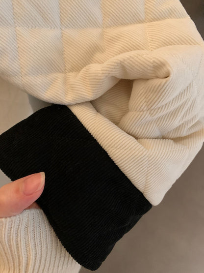 // 拼色燈芯絨領菱格絨面夾棉外套