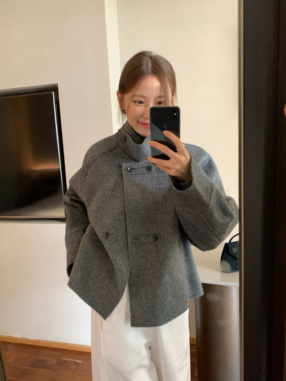 // 雙面毛呢可立領中短外套