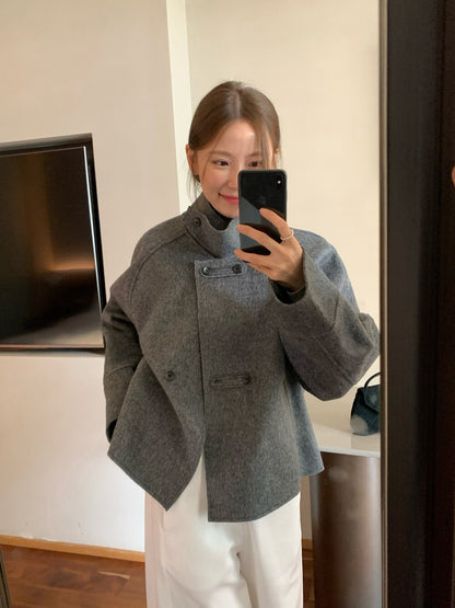 // 雙面毛呢可立領中短外套