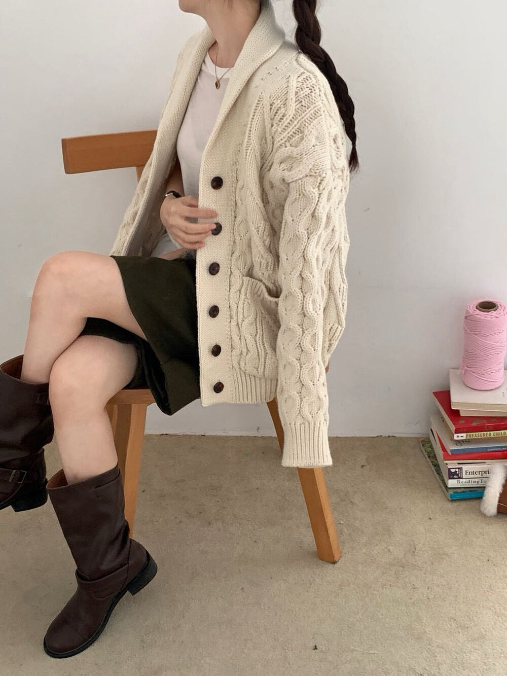 // 慵懶感麻花翻領中長CD