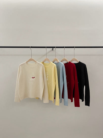 // 100%羊毛可愛小狗刺繡毛衣