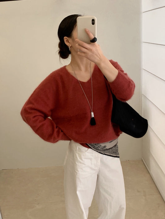 // 15色親膚羊毛拉絨工藝高級感V領NT