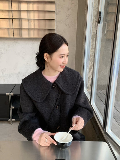 // 100%wool超韓大娃娃領手工外套(連袋仔)