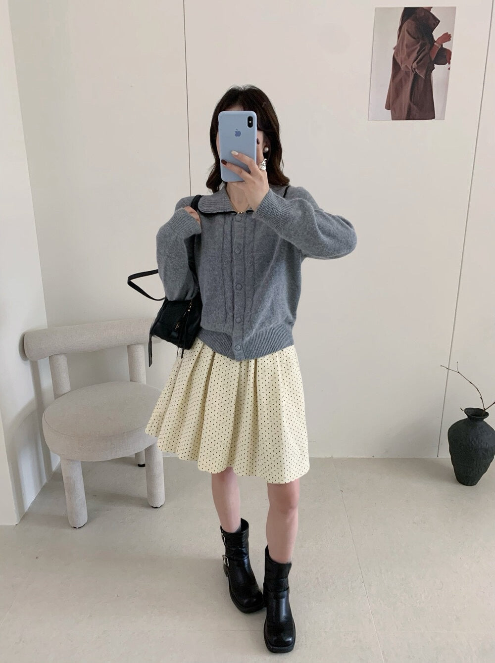 // 10%兔絨撞色花邊領拼麻花紋NT