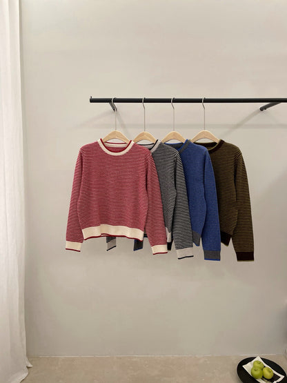 // 100%wool細間條包邊毛衣