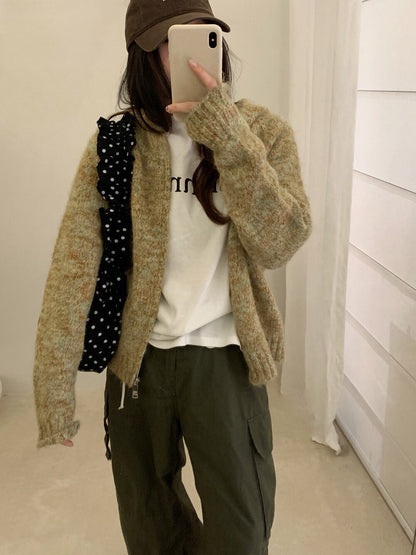 // 8%wool花線上下拉鍊連帽CD