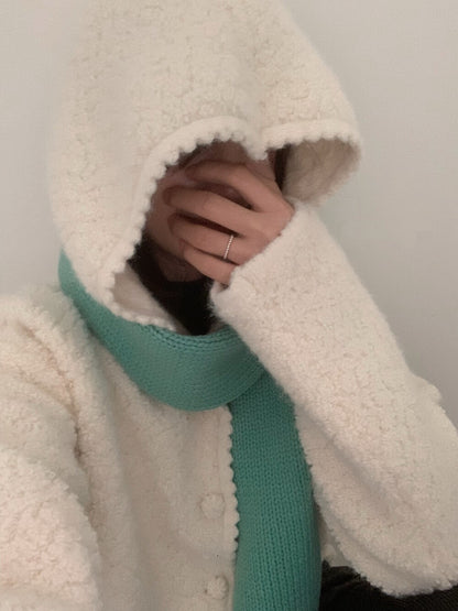 // 超柔軟圈圈絨連帽花邊外套