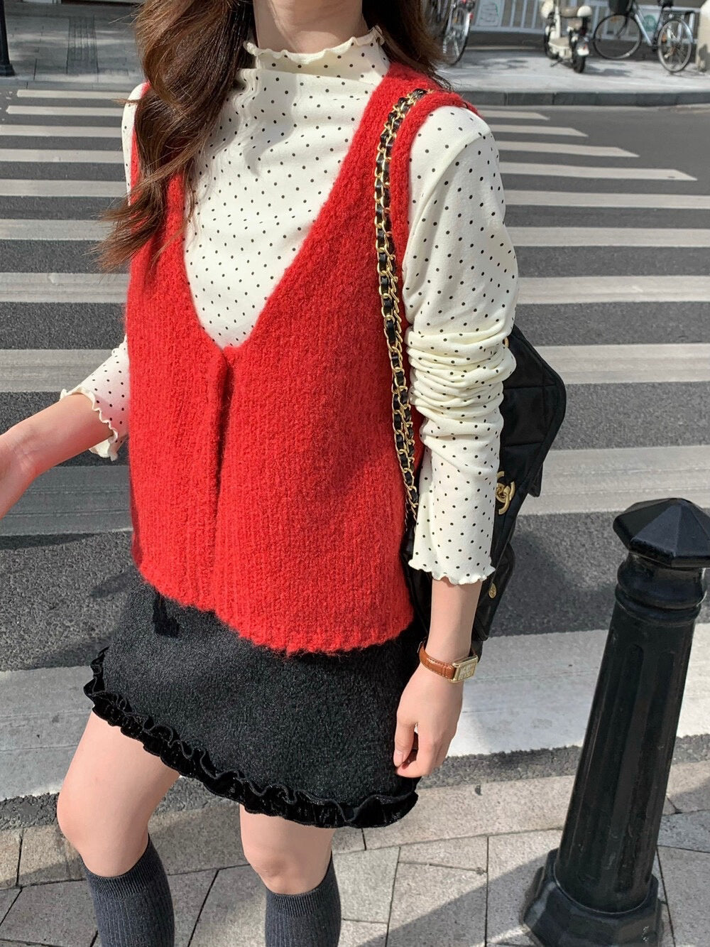 // 馬卡龍色色V領針織背心