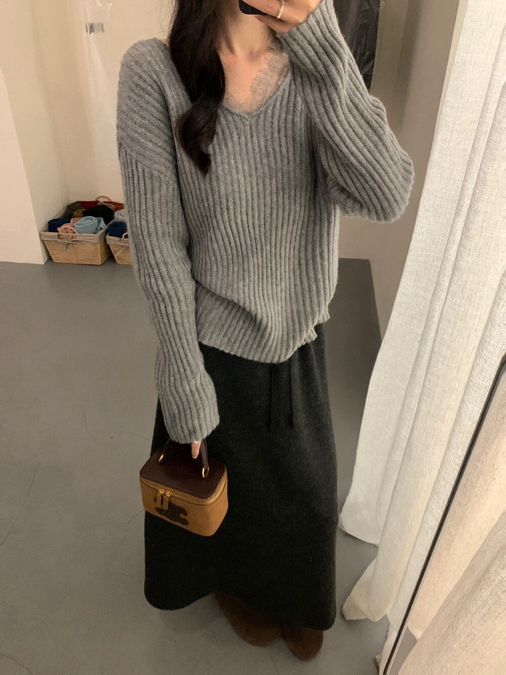 // 12%綿羊毛lace邊假兩件NT