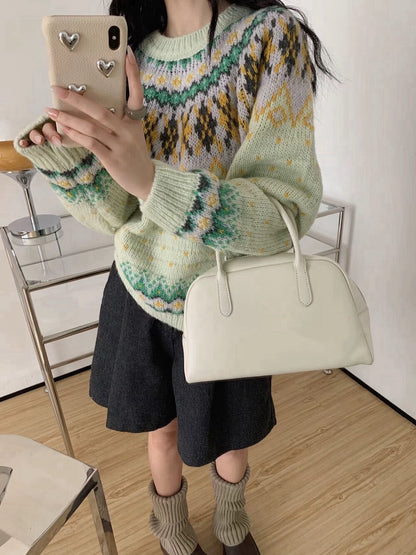 // 30%綿羊毛復古提花毛衣