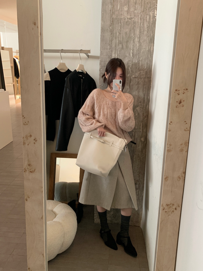 // 大圓領扭紋麻花10%馬海毛NT