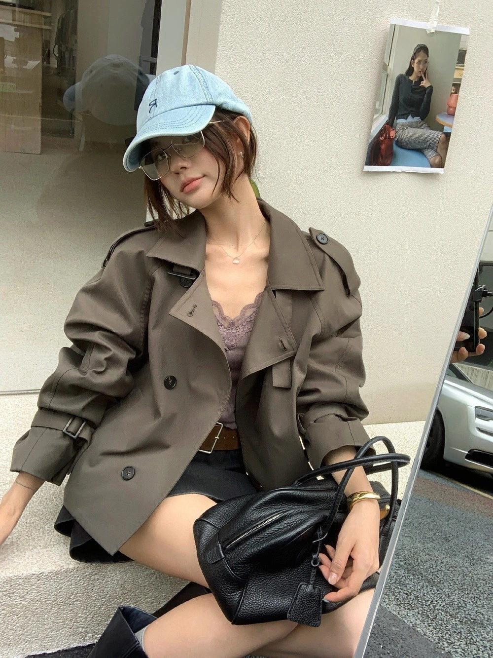 J38 / 高級感可立領帥氣短款trench coat