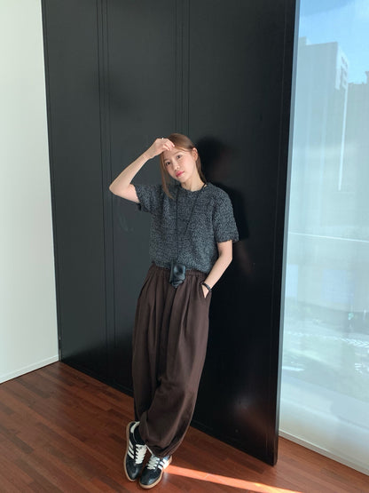 // 粗針織感肌理感5%羊毛短袖NT