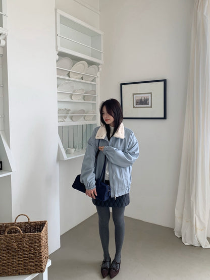 // 甜酷風毛毛領夾棉皮外套