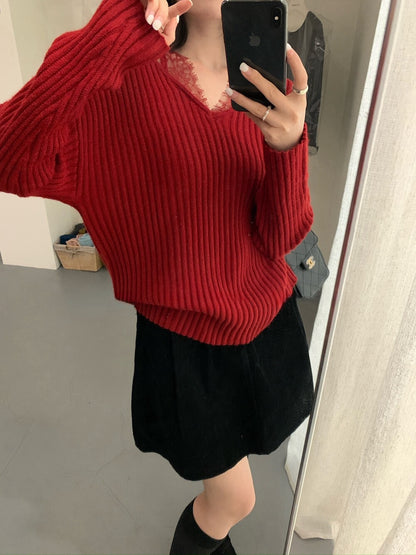 // 12%綿羊毛lace邊假兩件NT