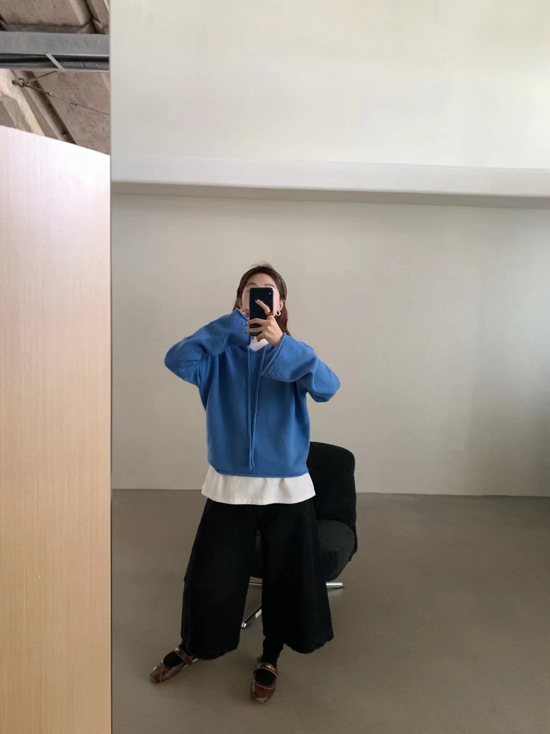 // 100%羊毛連帽卷邊毛衣