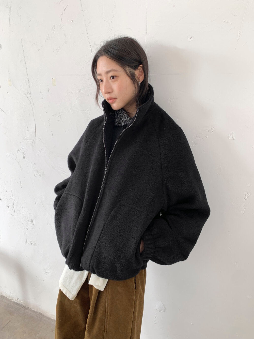 // 休閒風絨毛感夾棉外套