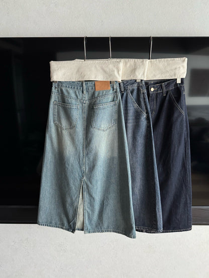 // 後開叉小復古微A字牛仔SK