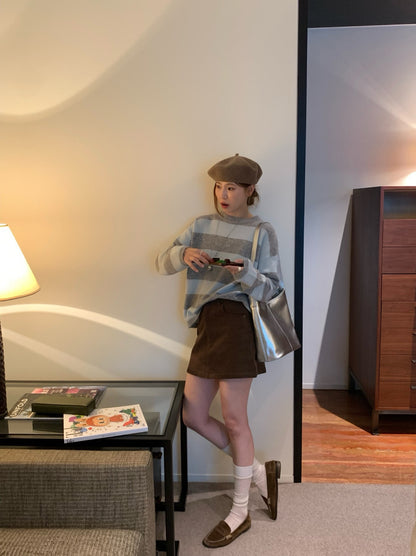 // 撞色粗間條100%羊毛圓領毛衣